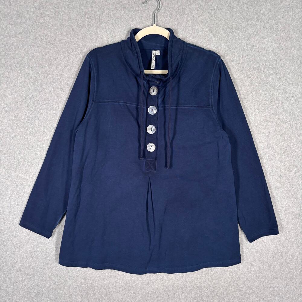 Lulu B Sweatshirt Small Navy Artsy Lagenlook Flowy Lounge Comfy Tunic Basic Fade